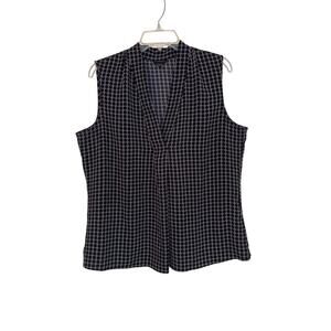 Talbots Women's Sleeveless Blouse Top Black White Geometric V Neck Size Large